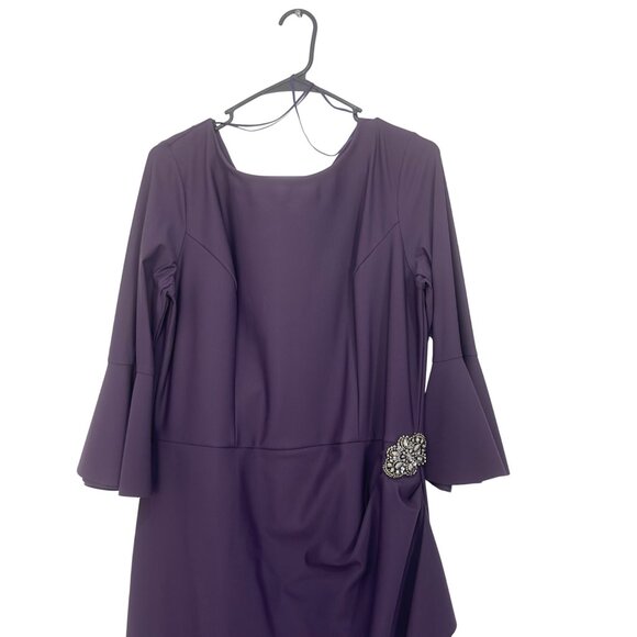 Alex Evenings Womens 14 Bell Sleeve Asymmetrical Sheath Dress With Embellishment - Picture 10 of 11